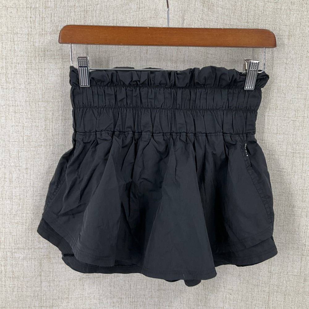 Free People Movement Way Home Shorts Womens Small Black Smocked High Rise Run